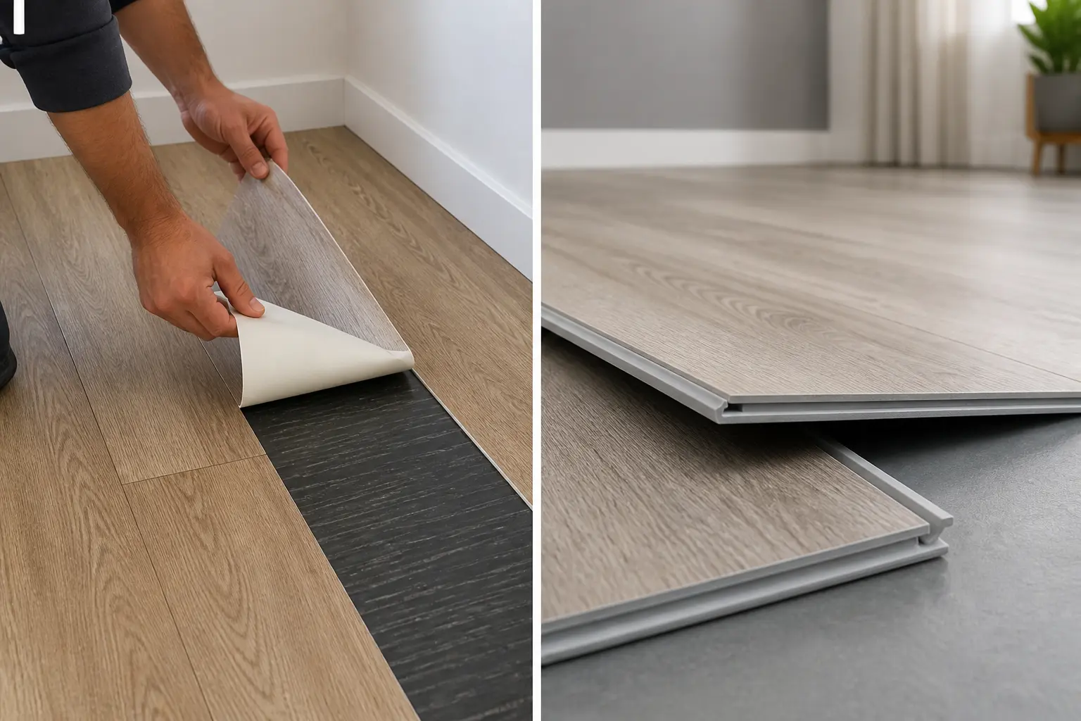 مقارنة بين أنواع أرضيات PVC autocollant اللاصقة ونظام الكليبس
