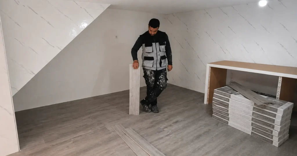 حاسبة باركيه PVC اللاصق لحساب عدد العلب والتكلفة حسب المساحة